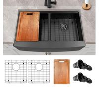 Zeesink Apron-Front Farmhouse Kitchen Sink 33" X 20",Black Kitchen Sink Double Bowl,16 Gauge Stainless Steel Workstation Sinks