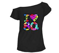 Zeetaq Ladies I Love The 80's T-Shirt Fancy Dress Costume Neon Festival Women's Outfit UK Size 8-26 (Black Love 80's, M-L)