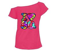 Zeetaq Ladies I Love The 80's T-Shirt Fancy Dress Costume Neon Festival Women's Outfit UK Size 8-26 (Pink Love 80's, XXL)