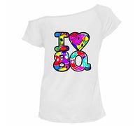 Zeetaq Ladies I Love The 80's T-Shirt Fancy Dress Costume Neon Festival Women's Outfit UK Size 8-26 (White Love 80's, S-M)