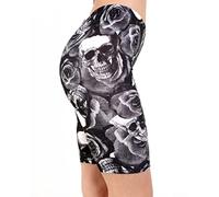 Zeetaq Women's Army Leopard Stripe Wet Look Skull Rose US Flag Print Jersey Cycling Shorts Hot Pants UK Plus Size 8-22