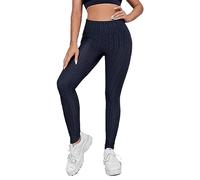 Zeetaq Womens Girls Waffle Textured Honeycomb Design Fashion Leggings Ladies Gym Sport Workout Bottom Leggings Yoga Pants Navy Blue