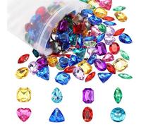 Zeevill Acrylic Diamond Gems for Kids, 64 Pieces Pirate Treasure Jewels Chest Hunt Party Favors, Multicolor Acrylic Large Gems Plastic Gemstones for Party Table Decorations Pirate Party Favors