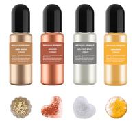 Zeevill Alcohol Ink Set, 4 Colour Metallic Dye, High Concentration Alcohol Ink for Epoxy Resin Dye, Safe and Fast Drying Effect, Art Painting, Glass, 10ml Each