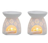 ZEEWIZZ2 PACK !BIG SIZE! 9.8 x 9.8 x 11.5 cms Wax Oil Burner White - Star Pattern, Ceramic Aroma Burners Warmer Aromatherapy Holder Candle Scented Diffuser Home wax burner.