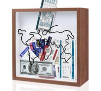 ZEEYUAN Adventure Archive Box 12x12inch Gifts for Dad Father From Wife/Daughter/Son, Wooden Travel Shadow Box with Slot, Loading Tickets Display Case Memories Travel Box Frame for Keepsake, Dark Brown