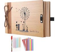 ZEEYUAN Photo Album DIY 11.4 x 7.4 inch Self-adhesive Memory Book with 80 Pages Wood Cover photo album scrapbook for Valentines Mothers Anniversary Day Birthday
