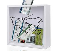 ZEEYUAN Travel Adventure Archive Shadow Box for Memories Shadow Box with Slot, Commemorative Box for Display Travel Tickets, White