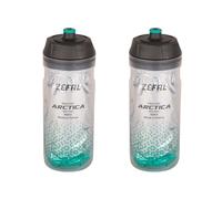ZEFAL Pack Arctica 55 - Double Pack Bicycle Bottles 550 ml - Isothermal Bicycle Bottle - Odourless and Waterproof - BPA-Free Sports Bottle, Silver/Caribbean Green