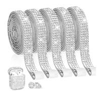 Zefan 5 Rolls Crystal Rhinestone Ribbons, 1 Yard Self Adhesive Diamante Ribbon for Cakes, DIY Crafts & Wedding Decoration