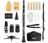 ZEFF Bb Clarinet, Student Beginner Clarinet with 2 Barrels, Nickel-plated Keys, Case, Stand, 5 Reeds, Cleaning Cloth, Cork Grease, Mouthpiece Brush and Pad Brush