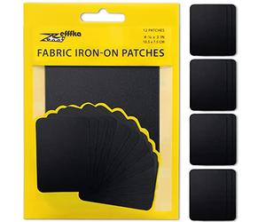 ZEFFFKA Fabric Iron-on Patches Inside & Outside Strongest Glue 100% Cotton Black Repair Decorating Kit 12 Pieces Size 3" by 4-1/4" (7.5 cm x 10.5 cm)