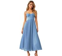 Zeflows Womens Pleated A-Line Ruched Sleeveless Prom Dress Adjustable Spaghetti Strap Backless Party Gown Dress, Light Blue-S