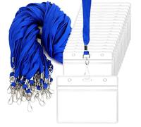 Zefphxs 50pcs Blue Lanyards for Neck with 50pcs Card Holder, Clear Badge ID Card Lanyards for Neck, Lanyard Card Holder for Name Badge Holder,ID Card,Keys Strap