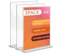 Zefphxs A4 Acrylic Sign Holder, 3 Pcs Clear Double Side Menu Holders, A4 Display Stand Perspex Display Stands for Poster, Restaurant, Office, Exhibition, Store