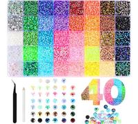 Zefy 40 Colors Resin Jelly Rhinestones for Bedazzling, 3mm 32000 Pcs Flatback Gems for Crafting, Bedazzling Kit with Tweezer and Pickup Pen for Clothes Shoes Nail Book Diamond Art
