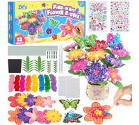 Zefy Poke in Art Flower Bouquet, Mess Free Arts and Crafts for Kids, Craft Kit Creative Activity with 10 Flowers & 2 Butterflies, Birthday Valentine's Day Gifts for Girls Boys Ages 4-12 (8 Colors)