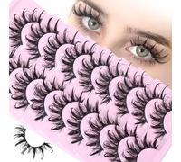 Zegaine D Curl Cat Eye False Lashes - Dramatic Manga Style Wispy Spiky Eyelashes for Cosplay - Wet Look Thai Anime 12-20MM 9 Pairs