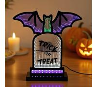 Zegaqae Halloween Night Light, Tombstone Bat Infinity Mirror Light with Stand, LED Acrylic Decorative Neon Lamp Halloween Party Gift, USB Powered Decorative Lamp Tabletop Ornament