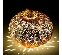 Zegaqae Halloween Pumpkins Lights, Hollow Out LED Glass Pumpkins Night Light Table Lamp, Halloween Decoration Scene Props for Fall Table Bedroom Hallway