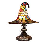 Zegaqae Halloween Witch Hat Table Lamp, Resin Gothic Witch Hat Lampshade Desk Lamp, USB-Powered Stained Glass Lamps, for Studying Reading Party Halloween Decor