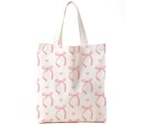 Zeghk Coquette Pink Bows Preppy Canvas Tote Bag Aesthetic for Women, Pink Tote Bag, Coquette Bag, Preppy Stuff, Trendy Gifts for Women, Shopping Bags