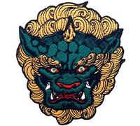 Zegin Fudog Lion Dog Patch Embroidered Applique Badge Iron On Sew On Emblem, Blue
