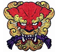 Zegin Fudog Lion Dog Patch Embroidered Applique Badge Iron On Sew On Emblem, Red