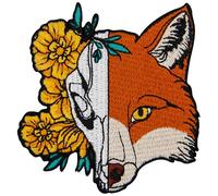 Zegin Half Fox and Half Flower Skull Patch Embroidered Applique Badge Iron On Sew On Emblem