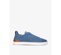Zegna Mens Blue Triple Stitch Contrast-sole Denim Low-top Trainer Eur 43 / 9 Uk Men