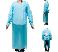 Zeguard 100pcs Disposable Aprons, Plastic Gowns with Sleeves, Blue Isolation Protective Gowns, Unisex Fluid Resistant Coverall