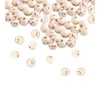 Zehan Zitong Pack of 120 Wooden Beads with Face, 12 mm Angel Wooden Beads with Face, Wooden Beads Round, Creative Round Beads, Natural for DIY Jewellery Accessories, Decoration (B)