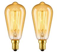 Zehouse 40W ST48 E14 Filament Bulb Dimmable 2-Pack | Decorative Style warm amber glow, vintage teardrop design, E14 base, ideal for chandeliers and wall sconces