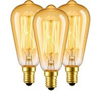 Zehouse 40W ST48 E14 Filament Bulb Dimmable 3-Pack | Decorative Style warm amber glow, vintage teardrop design, E14 base, ideal for chandeliers and wall sconces