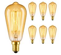Zehouse 40W ST48 E14 Filament Bulb Dimmable 6-Pack | Decorative Style warm amber glow, vintage teardrop design, E14 base, ideal for chandeliers and wall sconces