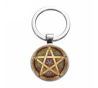 ZEIA3 Supernatural Pentagram Evil Power Keychain Movie Witchcraft Pentangle Glass Round Unisex Metal Keyring Amulet Llaveros