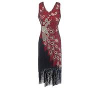Zeiayuas 1920s Flapper Fringed Sequin Dress - Roaring 20s Gatsby Costume - V Neck Vintage Beaded Evening Dress for Party, Prom, Cocktail - Red