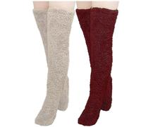 Zeiayuas 2 Pair Fluffy Fuzzy Socks Slipper Womens Bed Comfy Soft Cabin Fleece Cosy Stocking Fillers Plush Winter Warm Over Knee Warmers Slipper Socks Christmas Mum Mothers Day Gifts for Ladies