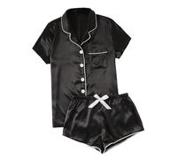 Zeiayuas 2 Piece Pyjama Set for Women Silk Satin Pyjamas Bride Pjs Set 2 Piece Pj Sets Button Down Short Sleeve Shirts and Shorts Loose Comfy Sleepwear Sprited Loungewear