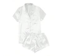 Zeiayuas 2 Piece Pyjama Set for Women Silk Satin Pyjamas Bride Pjs Set 2 Piece Pj Sets Button Down Short Sleeve Shirts and Shorts Loose Comfy Sleepwear Sprited Loungewear