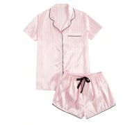 Zeiayuas 2 Piece Pyjama Set for Women Silk Satin Pyjamas Bride Pjs Set 2 Piece Pj Sets Button Down Short Sleeve Shirts and Shorts Loose Comfy Sleepwear Sprited Loungewear