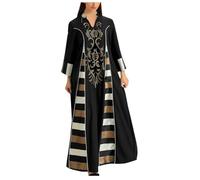 Zeiayuas Abaya Dress for Women Muslim Kaftan Dresses Batwing Sleeved Beaded Chiffon Embroidered Elegant Dubai Moroccan Caftan Ramadan Party Wear Flower