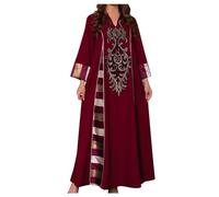 Zeiayuas Abaya Dress for Women Muslim Kaftan Dresses Batwing Sleeved Beaded Chiffon Embroidered Elegant Dubai Moroccan Caftan Ramadan Party Wear Flower