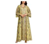 Zeiayuas Abaya Dress for Women Muslim Kaftan Dresses Batwing Sleeved Beaded Chiffon Embroidered Elegant Dubai Moroccan Caftan Ramadan Party Wear Flower
