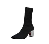 Zeiayuas Ankle Boots for Women Pointed Toe Chunky High Heel Booties Slip On Short Heeled Boots Knitted Stretch Sock Mid Calf Boots Ladies Slouch Boots Plus Size UK 4.5-9.5