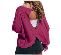 Zeiayuas Backless Tops for Women UK Open Back Workout Top Backless Long Sleeve Athletic Shirt Running Crop Top Gym Yoga Tee Shirt Ladies Casual Loose Fit Pullover Blouses