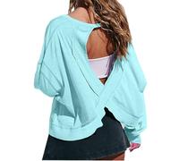 Zeiayuas Backless Tops for Women UK Open Back Workout Top Backless Long Sleeve Athletic Shirt Running Crop Top Gym Yoga Tee Shirt Ladies Casual Loose Fit Pullover Blouses