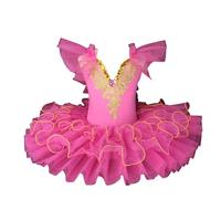 Zeiayuas Ballet Leotard for Girls Kids Short Sleeve Lace Sequined Embroidered Tulle Cami Dresses Tutu Skirt Ballerina Dance Swan Lake Costume 0-12 Years Hot Pink
