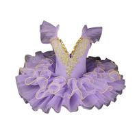 Zeiayuas Ballet Leotard for Girls Kids Short Sleeve Lace Sequined Embroidered Tulle Cami Dresses Tutu Skirt Ballerina Dance Swan Lake Costume 0-12 Years Purple