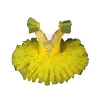 Zeiayuas Ballet Leotard for Girls Kids Short Sleeve Lace Sequined Embroidered Tulle Cami Dresses Tutu Skirt Ballerina Dance Swan Lake Costume 0-12 Years Yellow